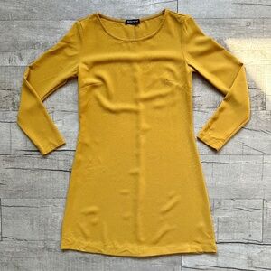 American Apparel Gia Crepe Long Sleeve Mod Mustard Marigold Yellow Mini Dress S
